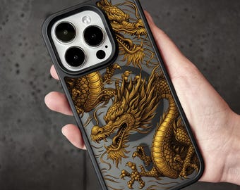 Golden Red Dragon iPhone 17 Pro Max Case, Chinese Art Cover for