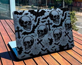 Etui Skull Bat na MacBooka Air 13" A2337 M1 M2, twarda okładka z gotyckim krzyżem na MacBooka Pro 13 M3 A2251, horror na MacBooka 15 16,2" A2485