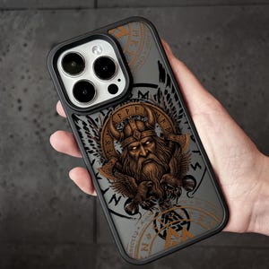 Viking Warrior iPhone 16 Pro Max Case, Norse Runes Raven Phone Case for iPhone 15 with MagSafe, Nordic iPhone Custom Case Samsung S24 FE S25