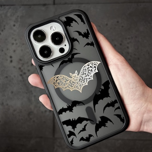 Gothic Bat iPhone 17 Pro Max Case, Dark Aesthetic Phone Cover for iPhone 16 with MagSafe, Halloween iPhone Case Samsung S25 FE S26 Pixel