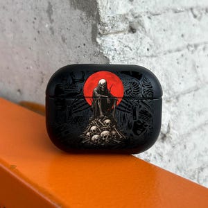 Funda para AirPods de la Parca, funda de cuero ecológico con diseño de fantasía oscura para AirPods Pro, funda gótica de guerrero de la muerte para AirPods 2, 3, 4 Pro/Pro 2