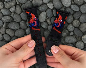 SpiderMan Apple Watch Series 11 Band 40 41 42 mm, Spider Man Vegan Leather iWatch Strap 44mm 46mm 49mm Superhero Style Watch Band