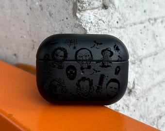 Horror Movie Villains AirPods Case, Scary Movie AirPods Pro Eco Leather, Horror Art AirPods Cover for AirPods 2 3 4 Pro/Pro 2/Pro 3
