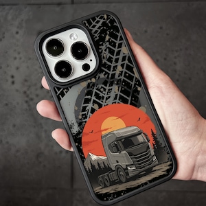 Truck Driver iPhone 16 Pro Max Case, Trucker Semi Rig Phone Cover for iPhone 15 with MagSafe, Sunset Lorry iPhone Samsung S25 S24