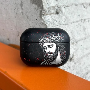 Jesus Crown AirPods-fodral, religiös konst AirPods Pro ekoläder, helig tagg kristen AirPods-fodral för AirPods 2 3 4 Pro/Pro 2