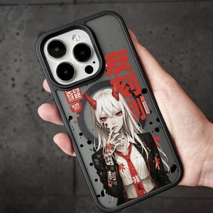 Custodia per iPhone 17 Pro Max con ragazza demone anime, cover con tuta manga scura per iPhone 16 con MagSafe, custodia per iPhone con corna rosse per Samsung S24 FE S25 Ultra