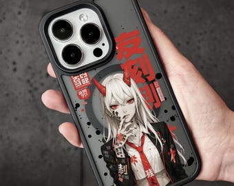 Anime Demon Girl iPhone 17 Pro Max-hoesje, Dark Manga Suit Cover voor iPhone 16 met MagSafe, rode hoorns iPhone-hoesje Samsung S24 FE S25 Ultra