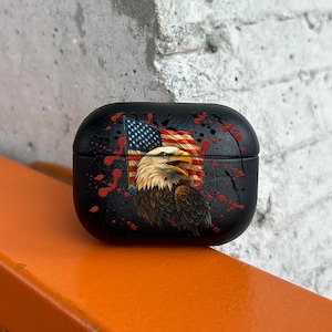 Bald Eagle AirPods 4 Case, American Flag AirPods Pro 3 Eco Leather, USA Patriotic AirPods Cover for AirPods 2 3 Pro/Pro 2