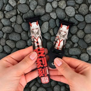 Anime Demon Girl Apple Watch Series 11 Band 40 41 42mm, Japanese Art Vegan Leather iWatch Strap 44 45 49mm Dark Manga Watch Band