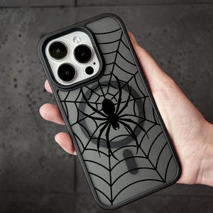 Spider iPhone 16 Pro Max Case, Spiderweb Gothic Phone Case for iPhone 15 with MagSafe, Creepy Halloween iPhone Case Samsung S24 FE S25 Pixel