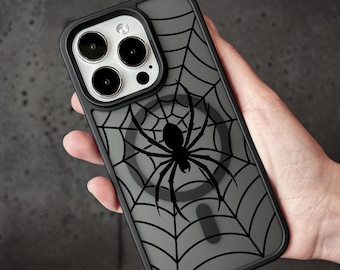 Spinne iPhone 16 Pro Max Hülle, Spiderweb Gothic Handyhülle für iPhone 15 mit MagSafe, Creepy Halloween iPhone Hülle Samsung S24 FE S25 Pixel