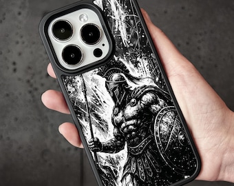 Ancient Spartan Warrior iPhone Case, Greek Hoplite MagSafe Phone Cover for iPhone 17 16 15 Pro Max, Mythology Armor Samsung S25 S26