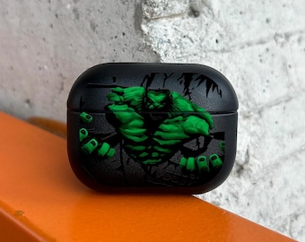 Green Hero Hulk AirPods Case, Muscle Power AirPods Pro Eco Leather, Strong Hero AirPods Cover for AirPods 2 3 4 Pro/Pro 2/Pro 3