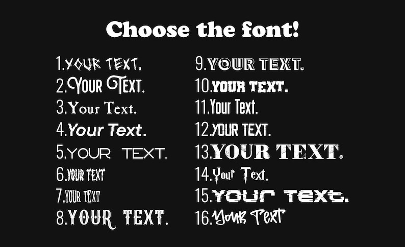 a selection of font options for customizing text, with each option represented by a different font style.