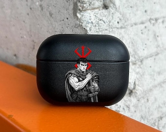 Dark Swordsman AirPods Case, Anime Art AirPods Pro Eco Leather, Gritty Sword Hero AirPods Cover for AirPods 2 3 4 Pro/Pro 2