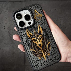 Anubis iPhone Case, Egyptian MagSafe Phone Cover for iPhone 17 16 15 Pro Max, Ancient God Design Samsung S24 FE S25 Ultra Pixel