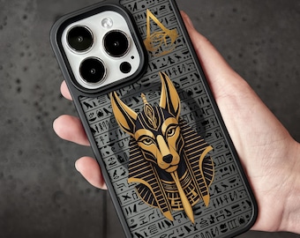 Anubis iPhone Case, Egyptian MagSafe Phone Cover for iPhone 18 17 16 Pro Max, Ancient God Design Samsung S25 FE S26 Ultra Pixel