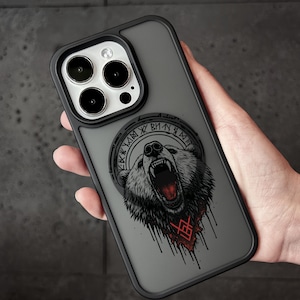 Funda para iPhone con diseño de oso vikingo, funda MagSafe nórdica para iPhone 17 16 15 Pro Max, diseño de guerrero escandinavo para Samsung S24 FE S25 Ultra Pixel