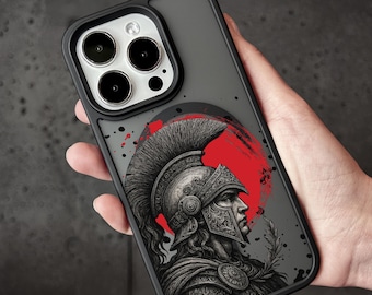 Roman Warrior iPhone 17 Pro Max Case, Greco Red Circle Art Cover for iPhone 16 with MagSafe Samsung S25 FE S26 Ultra Pixel