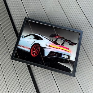 LED Car Poster with Flashing Lights, Sports Car Neon LED Wall Art for Garage and Man Cave, Racing Car Poster for Car Enthusiast Gift