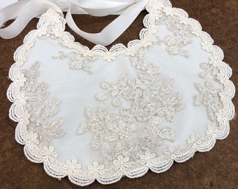 Antique White Bib with beaded lace