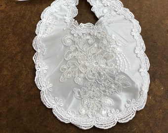 BAPTISM Bib, CHRISTENING BIB, Baby Girl Bib, Fancy Luxury Stunning Comfortable Adjustable Unique Pure White Bib