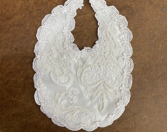 Pure White Beaded Lace Baptism Bib