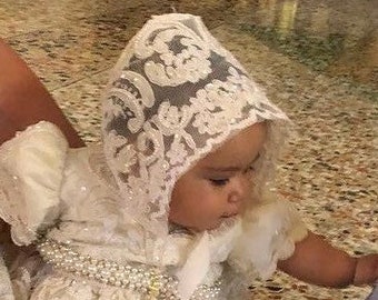 Sheer Baptism Bonnet with Beaded Lace