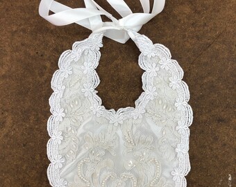 Pure White Bib with beaded lace