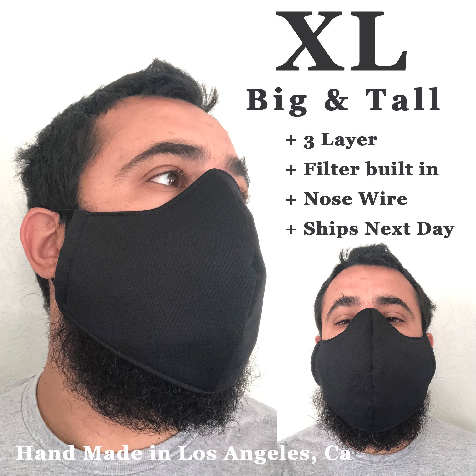 XL! 3 LAYER! Big and Tall! XL Filtered Face Mask! Nose Wire!
