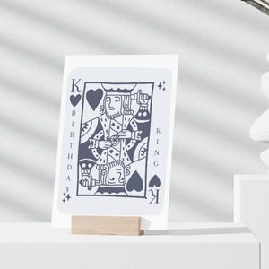 Cartão de aniversário para impressão, design de carta de baralho "Rei do Aniversário", cartão de felicitações engraçado para homens, namorado, marido, pai