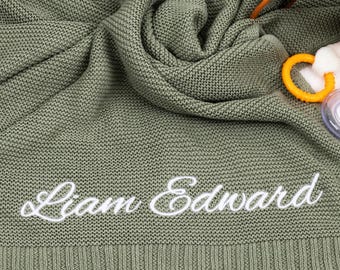 Personalized Embroidered Cotton Baby Blanket • Name Blanket for Newborn