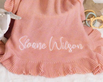 Personalized Pink Baby Blanket, Embroidered Name Cotton Blanket, Custom Newborn Gift