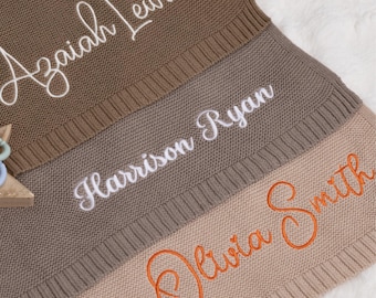 Embroidered Cotton Baby Blanket • Name Baby Newborn Gift