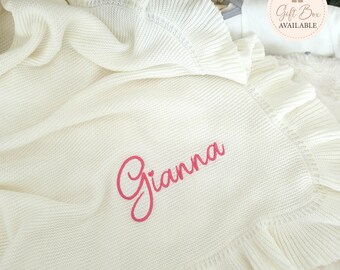 Personalized Knit Baby Blanket,  Embroidered with Name Blanket