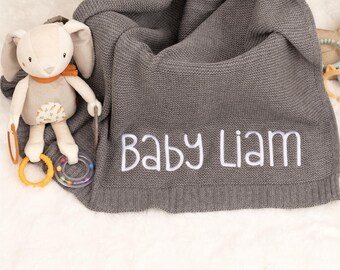 Personalized Embroidered Baby Name Blanket, Cotton Newborn Blanket Gift
