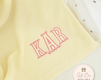 Personalized Knit Newborn Blanket Custom Embroidered With Name Makes A Monogrammed Baby Shower Gift