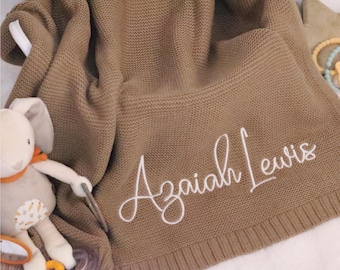 Embroidered Name Baby Blanket • Personalized Cotton • Baby Shower Gift