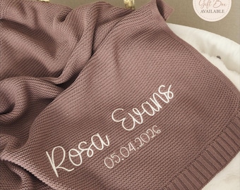 Custom Name Embroidered Baby Blanket Personalized Cotton Knit Newborn Gift Monogrammed Crib Blanket Keepsake