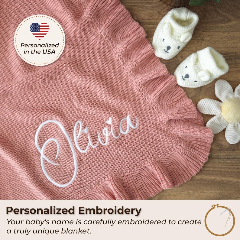 Embroidered Baby Blanket, 100% Cotton Baby Blanket, OEKO-TEX Standard Certified image 4