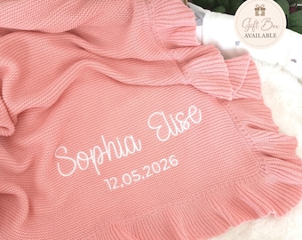 Personalized Embroidered Knit Baby Blanket, 100% Cotton Keepsake, Unique Baby Shower Gift