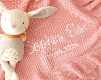 Personalized Knit Baby Blanket, 100% Cotton OEKO-TEX Certified Custom Newborn Gift