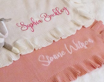 Personalized Embroidered Cotton Baby Blanket, Soft Keepsake Gift