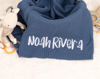 Embroidered Cotton Baby Blanket • Name Blanket for Boys and Girls