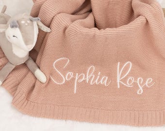 Embroidered Name Knit Blanket • Newborn Baby Gift • Personalized Name