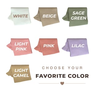 May include: A collection of seven folded ribbed fabric swatches in white, beige, sage green, light pink, pink, lilac, and light camel. The text CHOOSE YOUR FAVORITE COLOR is displayed in the bottom right corner with a small heart icon below it.