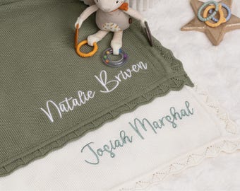 Embroidered Name Baby Blanket • Personalized Cotton Blanket