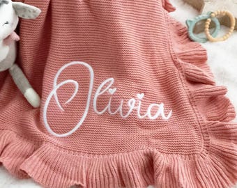 Embroidered Name Baby Blanket, Personalized Cotton Blanket, Custom Newborn Gift