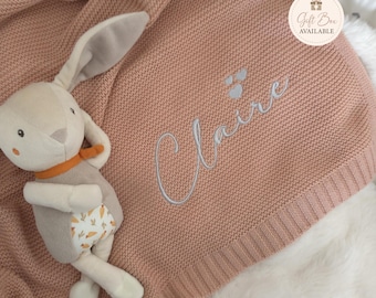 Embroidered Cotton Baby Blanket • Name Blanket for Boys and Girls