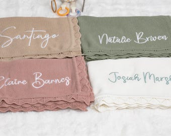 Embroidered Name Baby Blanket • Personalized Cotton Blanket • Custom Newborn Gift